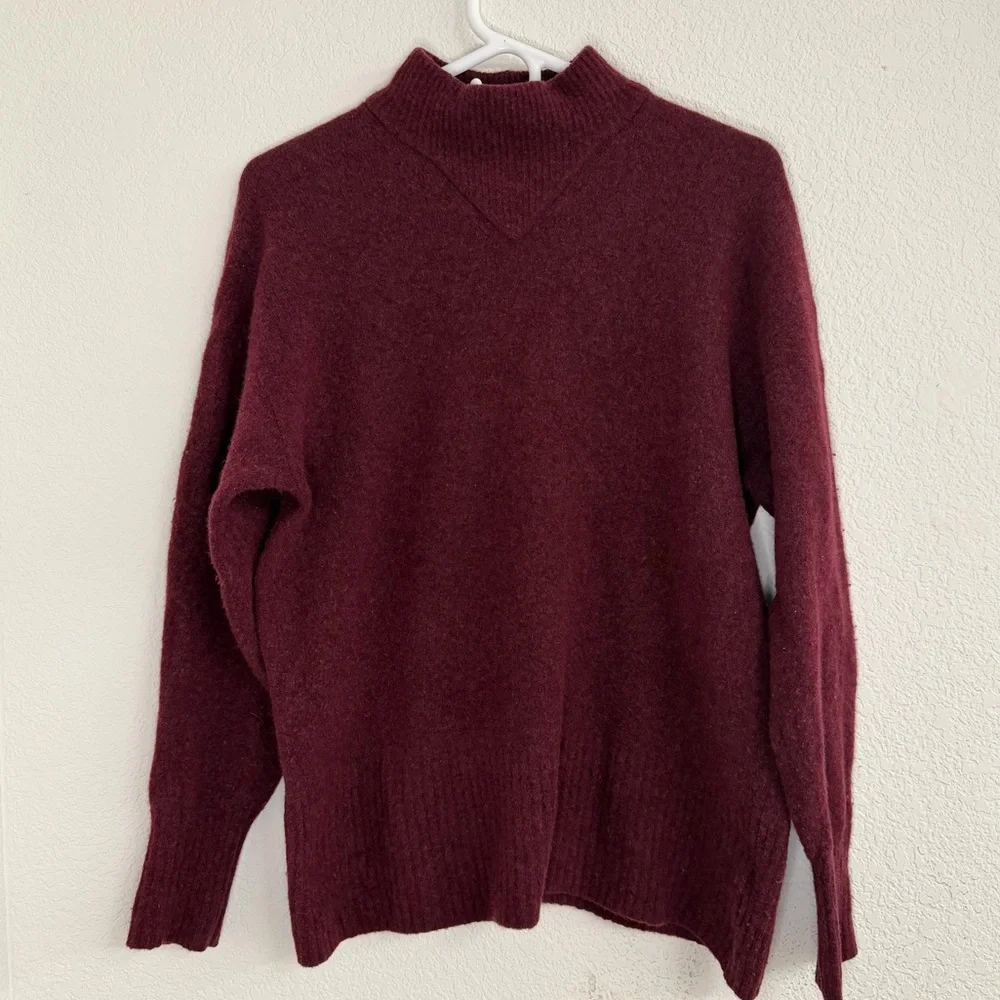 Everlane Cozy Stretch Pullover Burgundy Mock Neck Wool Blend Sweater Size Small - Picture 2 of 13